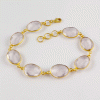 Elegant Rose Quartz Brass Bracelet Q - BZB999 18K Gold Plated Cut Oval Shape 10x14mm Bezel Setting Brass Bracelet
